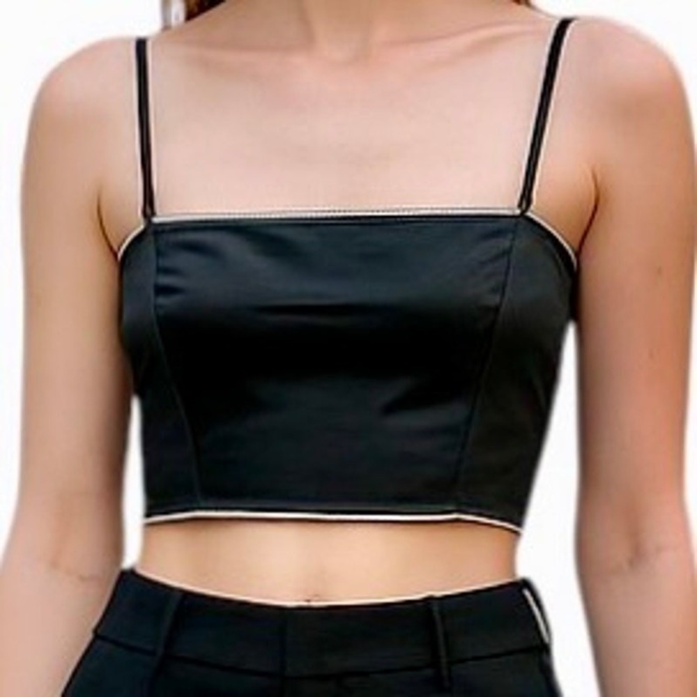 RACHEL ZOE Black Satin Bandeau Corset Crop Tube Top Metallic Trim sz. 4 NWT 90s